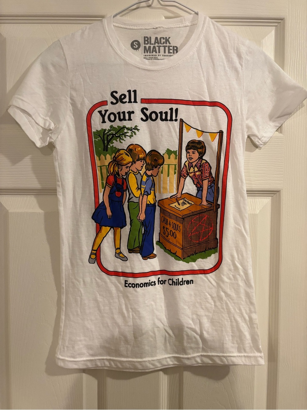 Threadless White Kids Tee with Retro Multicolor 'Sell Your Soul' Graphic